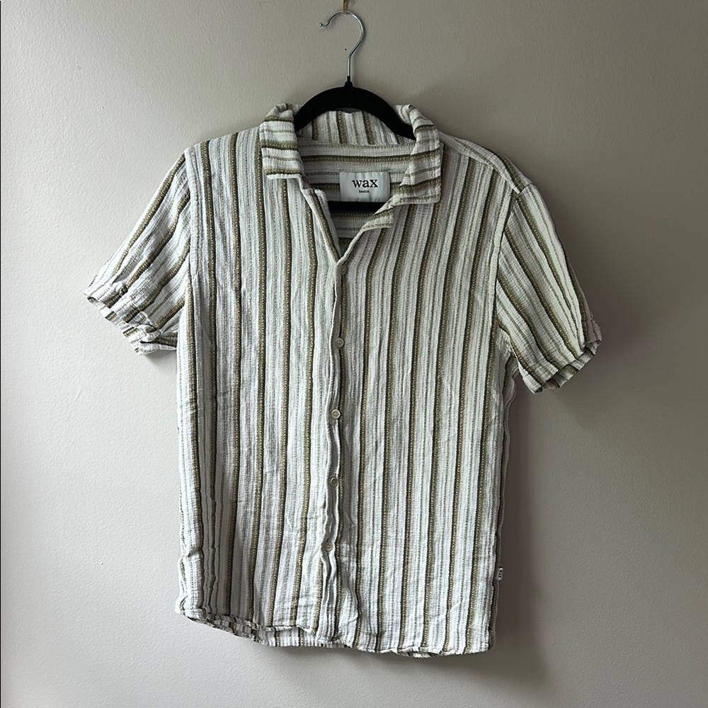 Wax London Woven Men's Striped Short Sleeve Shirt - Resort Camp Collar Summer